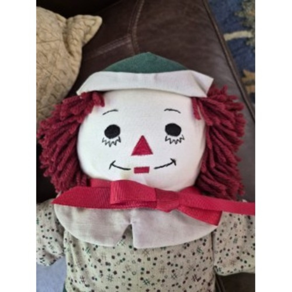 Raggedy Andy Plush Rag Doll Green Corduroy Pants Red Yarn Hair Embroidered Face
